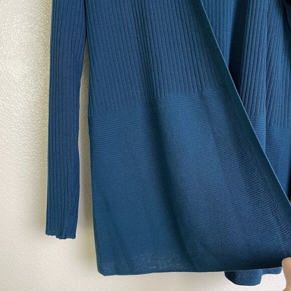 Eileen Fisher Tencel Cardigan Sweater Womens Medium Blue Ribbed Open Front - Picture 5 of 9